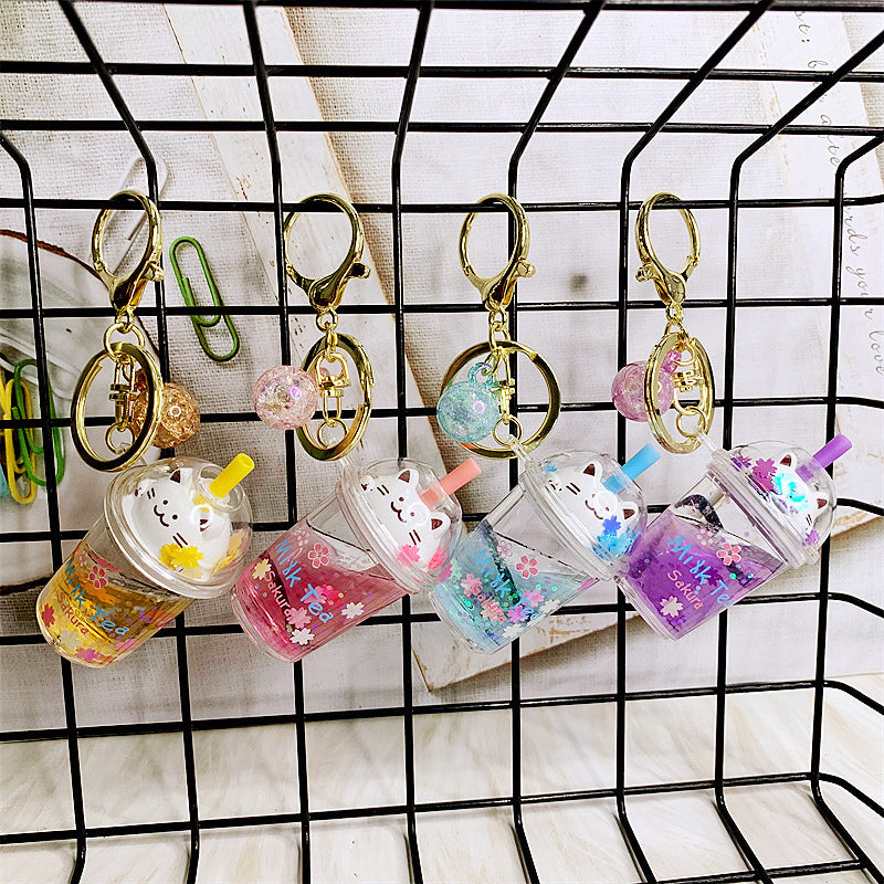 Acrylic Cat Cup Keychain Milk Tea Design For Women And Men