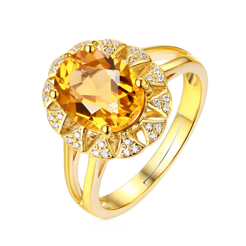 Women Gold Plated Yellow Diamond Ring Oval Adjustable Fashion Jewelry Statement Gifts for Her Everyday Sparkle