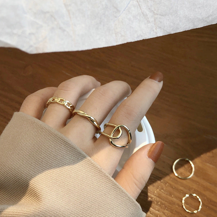 Womens Alloy Metal Ring Set Retro Geometric Chain Rings European Design Electroplated Gold And Silver Tone Fashion