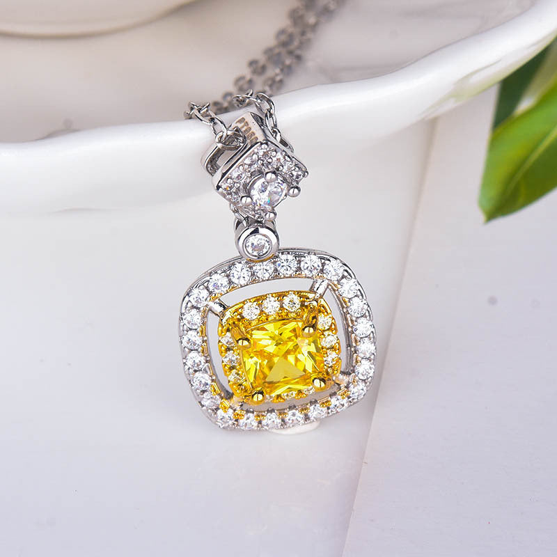 Simulated Yellow Diamond Ring for Women Copper European Style Geometric Design Jewelry Shine Velvet Shine Tone