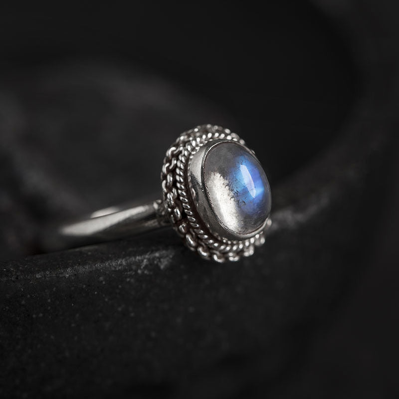 Women Moonstone Ring Inlaid Sterling Silver Copper Adjustable Dainty Jewelry Gift For Her Elegant Durable Wear