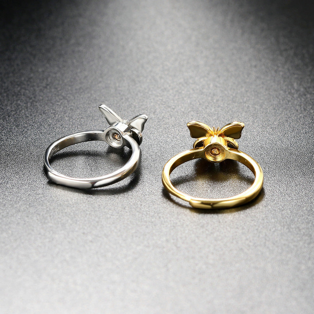 Womens Copper Inlaid Zircon Butterfly Ring Drip Oil Adjustable Opening Trendy Fashion Jewelry Gift for Her Now