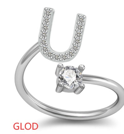 Womens Initial Rings Adjustable Copper Letter Ring With Sterling Silver Gem Inlay Fine European Jewelry A to Z