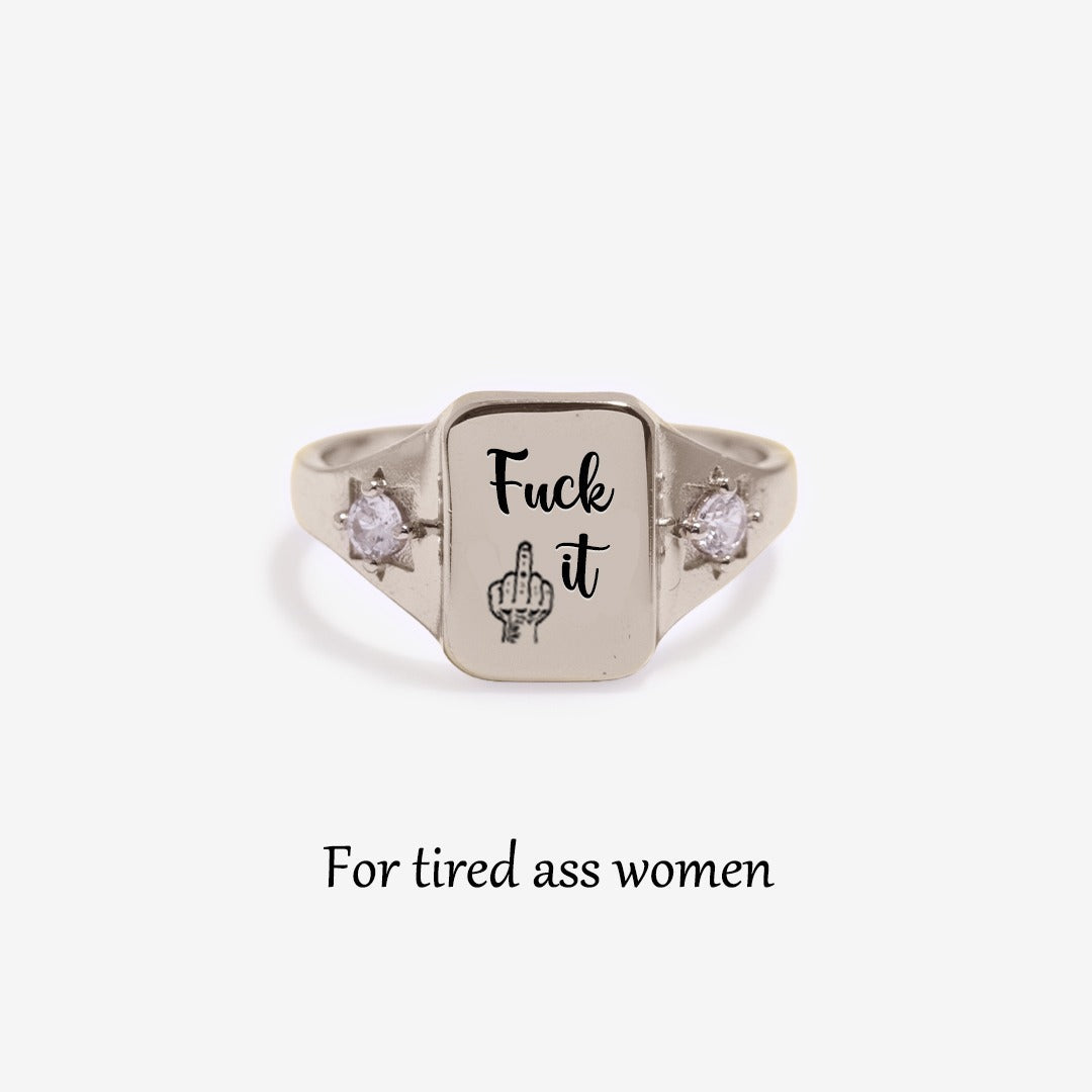 Womens English Letter Squared Rings Alloy Electroplated Jewelry Durable Elegant Statement Accessory Daily Wear