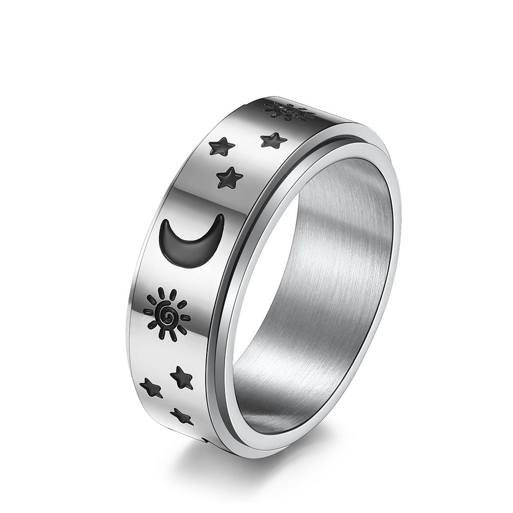 Stainless Steel Star Moon Sun Ring For Women And Men Celestial Jewelry Band Durable Everyday Wear Unisex Style