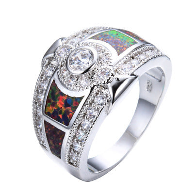 Unisex Copper Ring With White Diamond Zircon Stone Orange Opal White Opal Blue Opal Fashion Jewelry Ring White