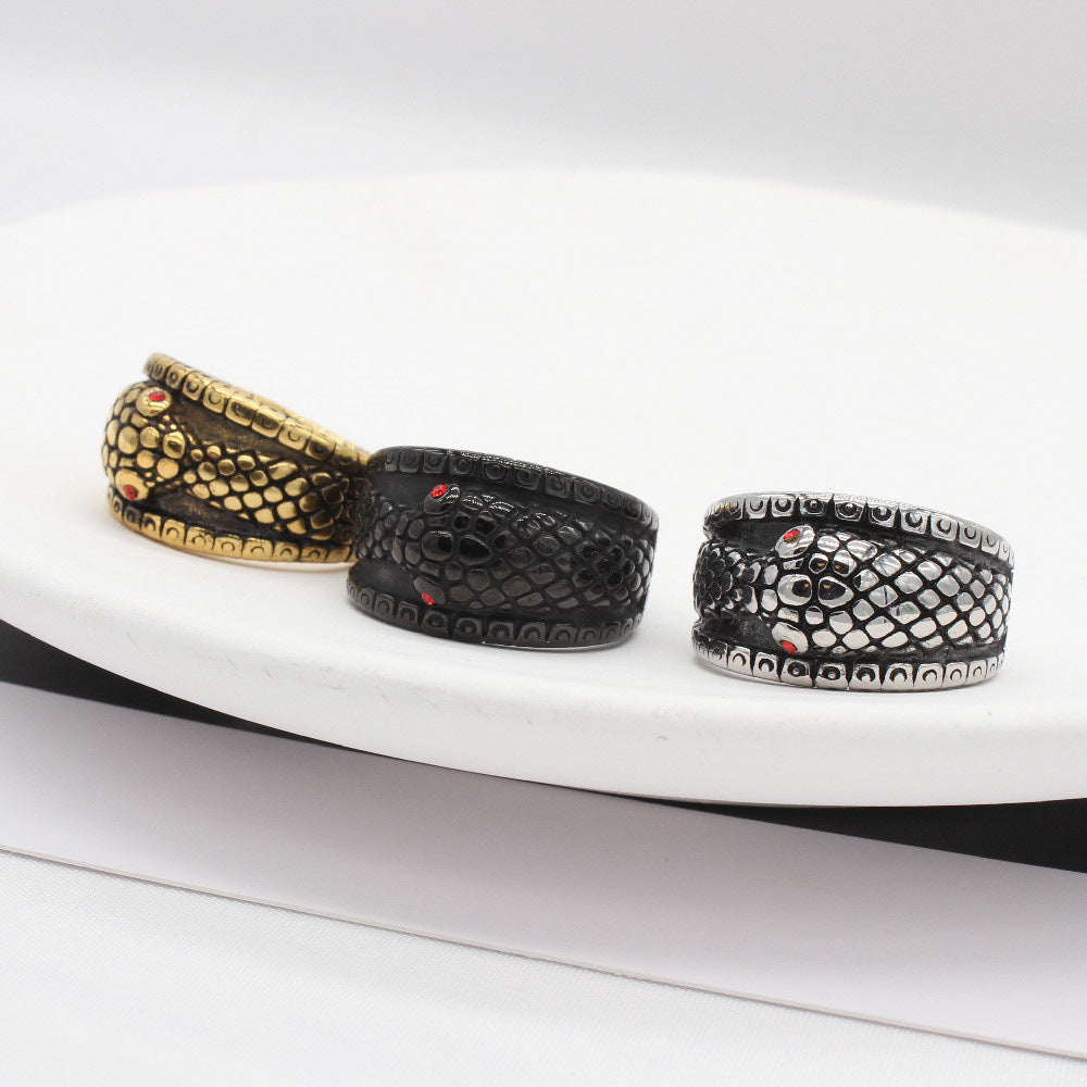 Vintage Snake Head Titanium Steel Ring For Men In Steel Gold Black Finish Sizes 7 8 9 10 11 12 Durable Style Now