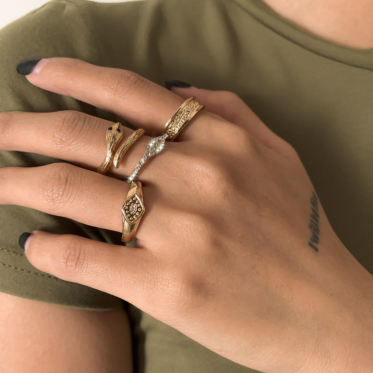 Womens Geometric Snake Ring Set Simple Alloy Rings Stacking