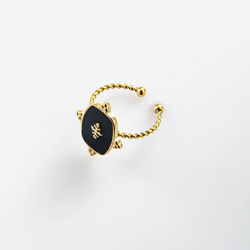 Retro Black Dripping Ring For Women Titanium Steel Non Fading Adjustable Band Fashion Jewelry For Everyday Wear