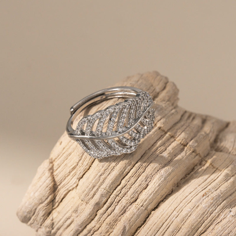 Hollow Leaves Zircon Ring for Women 18K Gold Plated