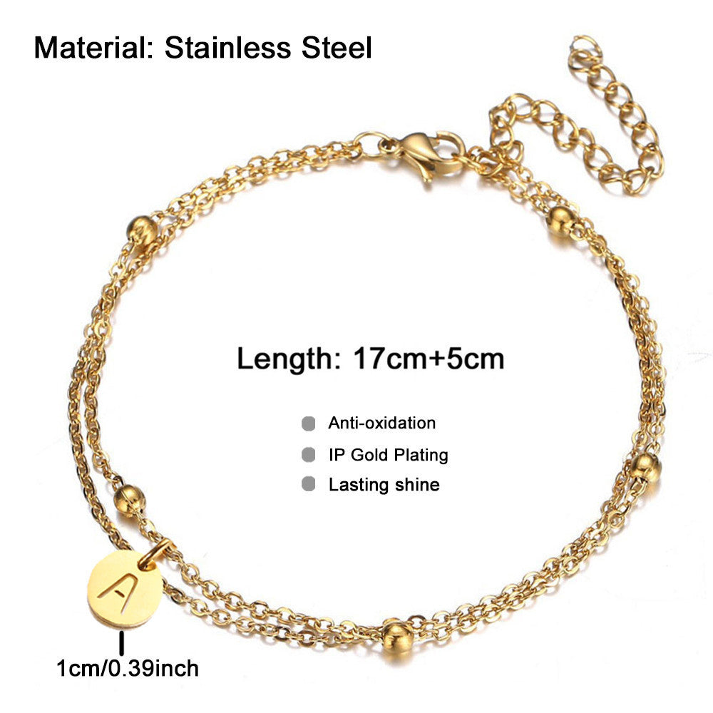 Unisex Stainless Steel Initial Bracelet Personalized Alphabet Jewelry Gift Square Chain Bracelet For Women Men