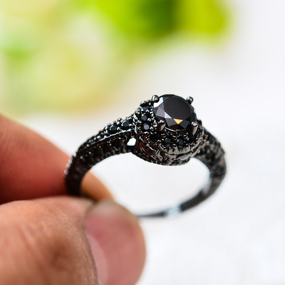 Mens Black Zircon Copper Ring Electroplated Fashion Jewelry