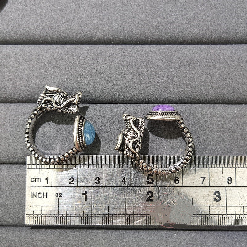 Unisex Glitter Stone Ring Fashion Personality Open Adjustable Charoite Ring Electroplated Semi Precious Stone Ring for Men and Women Mixed Color