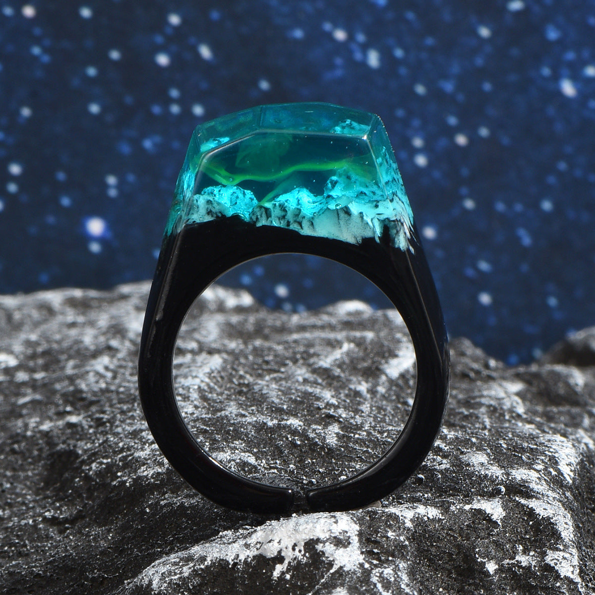 Transparent Landscape Resin Ring Open Adjustable Geometric Nature Inspired Fashion Jewelry For Everyday Wears