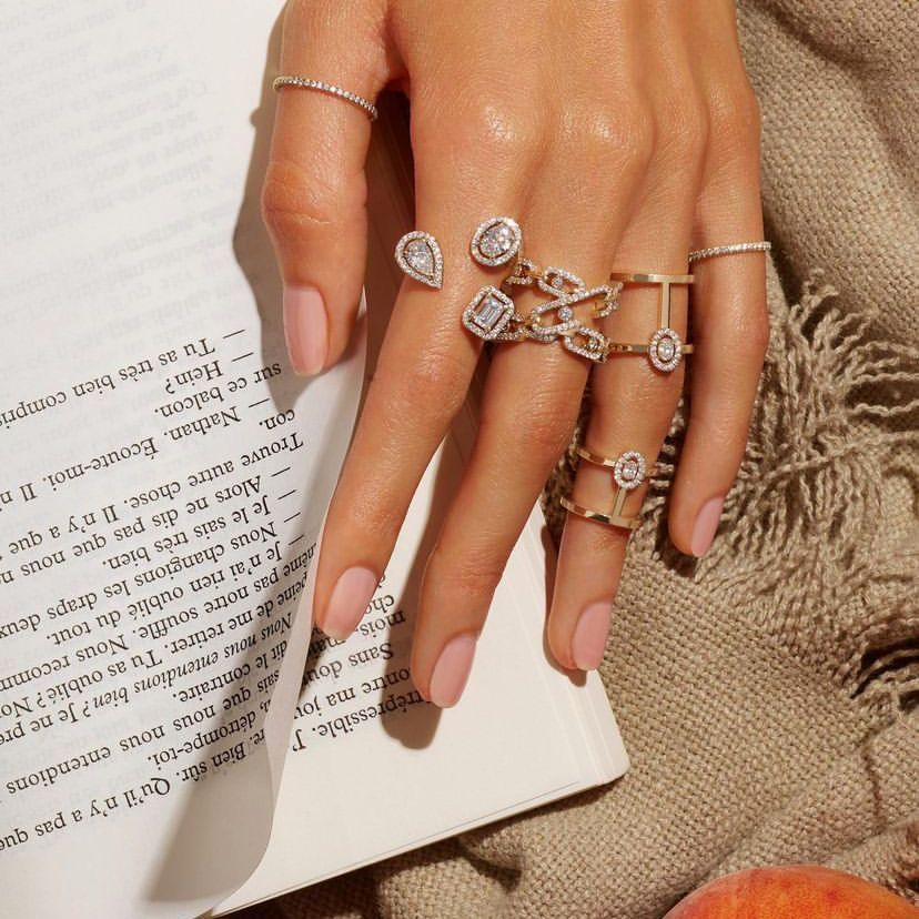 Womens Adjustable Copper Ring With Zircon Geometric Inlaid Design Fashion Gold Plated Ring Artificial Gemstone