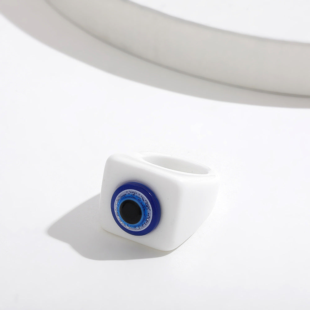 Women Resin Eyeball Ring Adjustable Trendy Fashion Jewelry Modern Geometric Design Statement Accessories Color