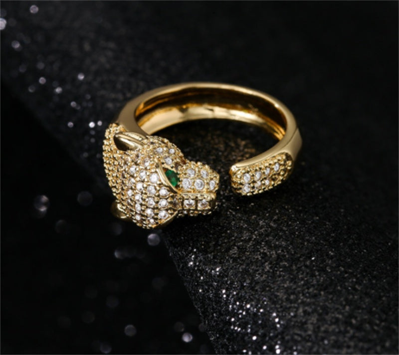 Leopard Zircon Open Ring Gold Plated Copper Brass Adjustable Dainty Fashion Jewelry For Women For Simple Style