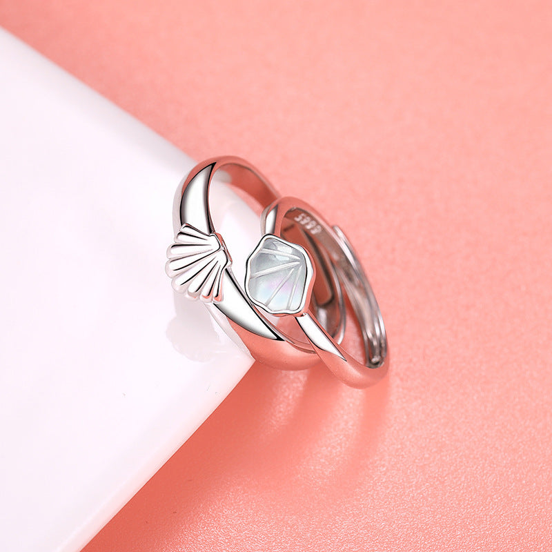 Couple Sterling Silver Shell Rings Set For Him And Her Matching Promise Anniversary Jewelry Elegant Craftsmanship