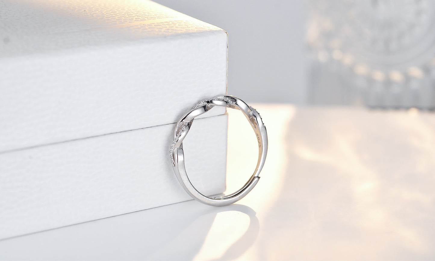Sterling Silver Twist Ring With Zircon Inlays Adjustable