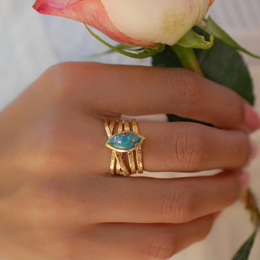 Womens Geometric Alloy Ring Inlaid Gem Electroplated Gold Finish Fashion Jewelry Gift Idea For Her Stylishness