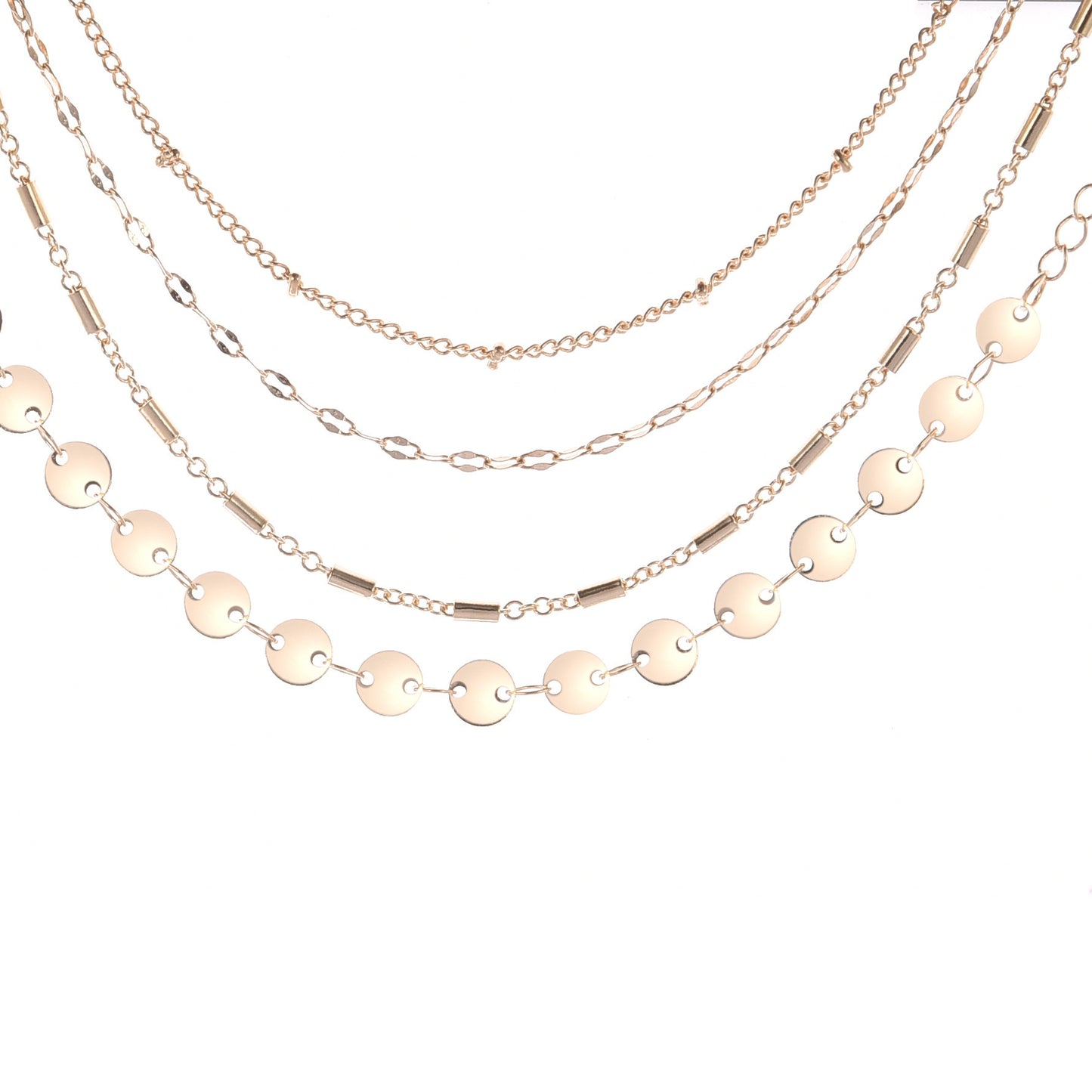 Womens Bracelets Set Of 4 Geometric Electroplated Alloy Tube Chain And Disc Design With Extender For Daily Wear