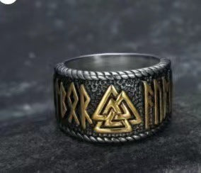 Handcrafted Stainless Steel Ring Dual Color Valknut Rune Ring Fashion Ring Personality Ring Steel Gold Vikings