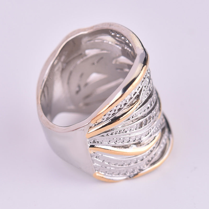 Gold Two Tone Ring Diamond Mosaic With Silver Inlay