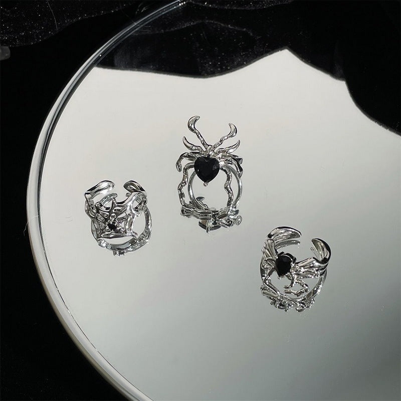 Unisex Adjustable Ring Dark Gem Diamond Spider Web Design Alloy Zodiac Ring for Women and Girls Elegant Everyday Wear