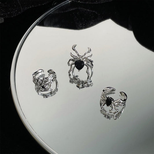 Unisex Adjustable Ring Dark Gem Diamond Spider Web Design Alloy Zodiac Ring for Women and Girls Elegant Everyday Wear