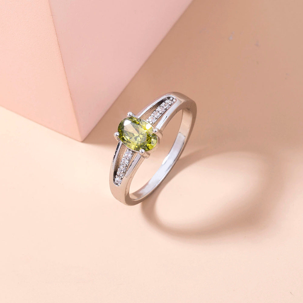 Womens Adjustable Copper Rings Oval Green Gem Micro Inlaid Zircon European Fashion Rings Adjustable Fit Copper