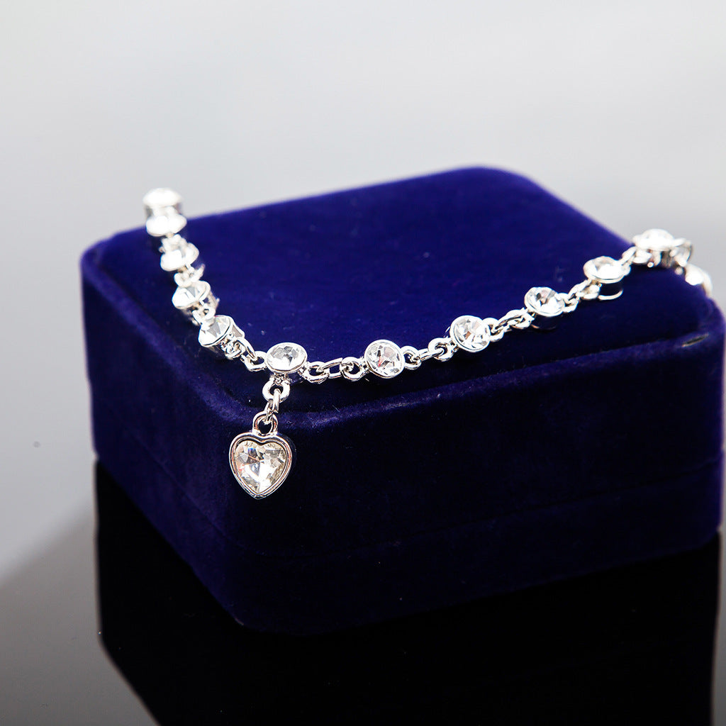 Womens Heart Diamond Bracelet Alloy Jewelry For Women Rose Red Royal Blue Dark Gift For Her Elegant Style Gift