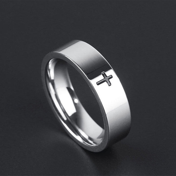 Titanium Steel Cross Ring for Couples Men and Women Gift Jewelry Simple Band No 5 No 6 No 7 for Him and Her NP