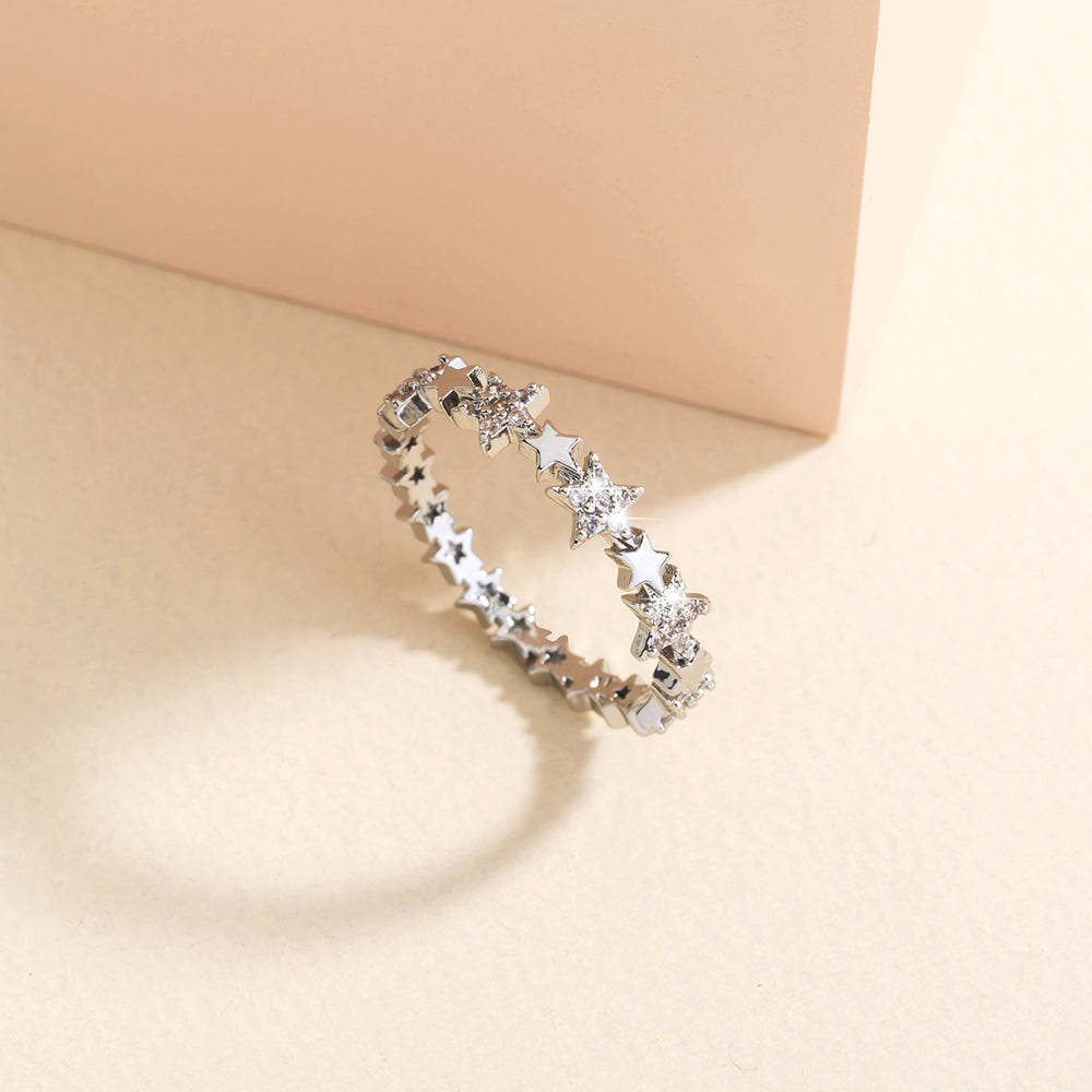 Unisex Starry Five Pointed Star Ring Copper Zircon Celestial Design Fashion Jewelry Statement Ring Gift For Occasions