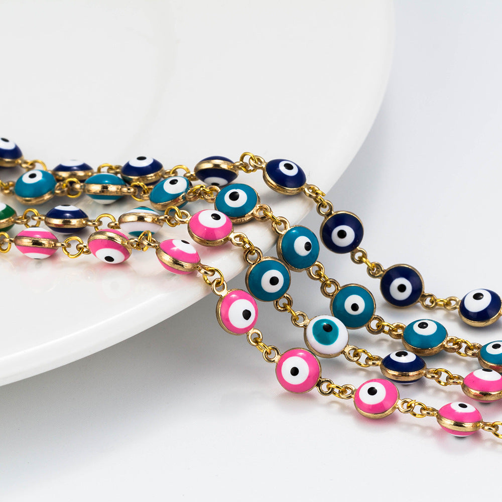 Women Evil Eye Beaded Bracelet Adjustable Electroplated Alloy Geometric Fashion Jewelry Blue Pink For All Ages