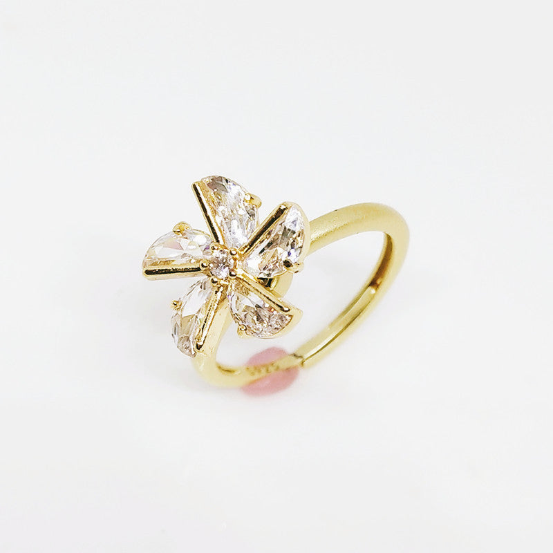 Small Rotating Windmill Ring For Women Korean Style Metal Electroplated Jewelry Spins Charmingly Reflects Light