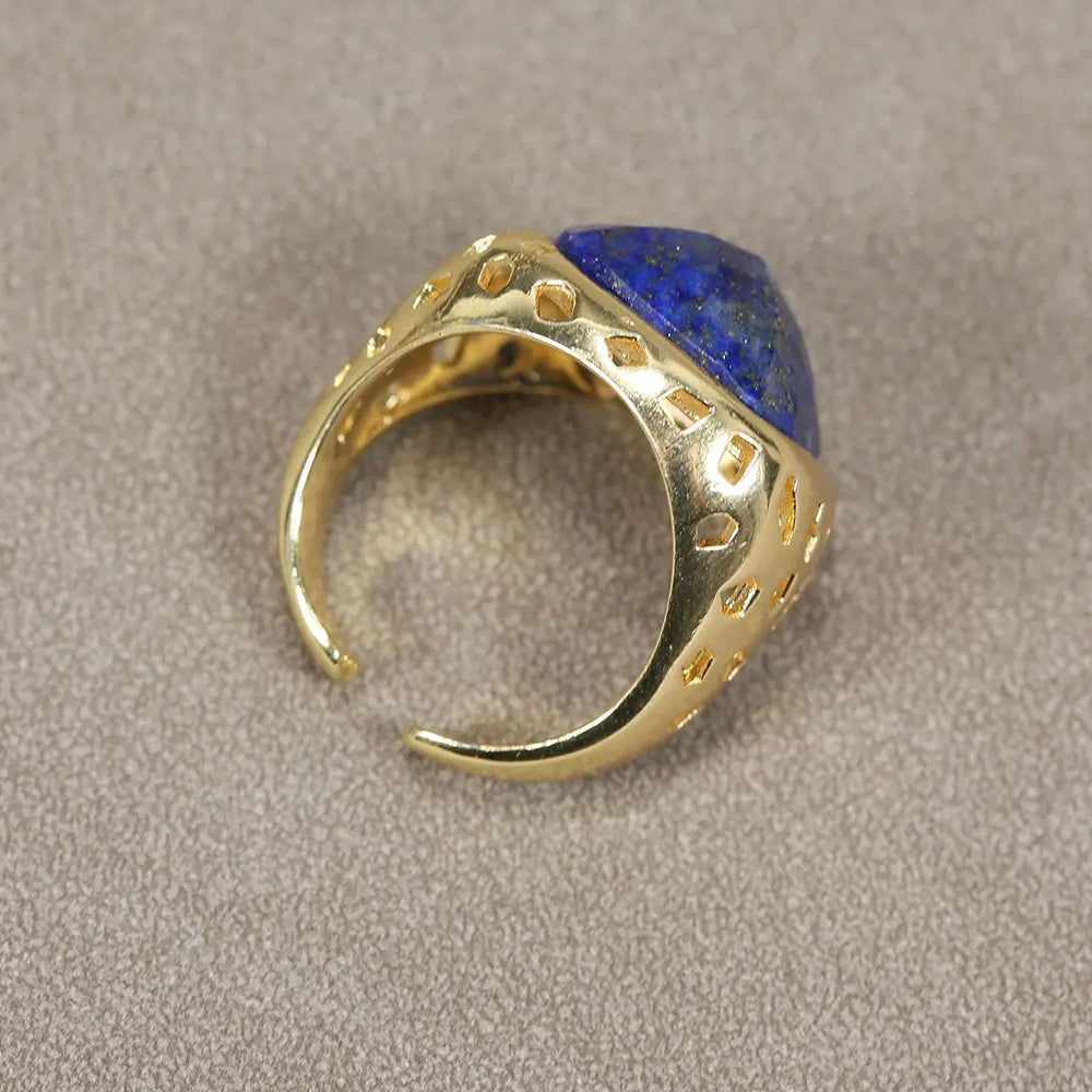 Unisex Crystal Ring With Electroplating Irregular Asymmetric Geometry Labradorite Stone European American Design Ring