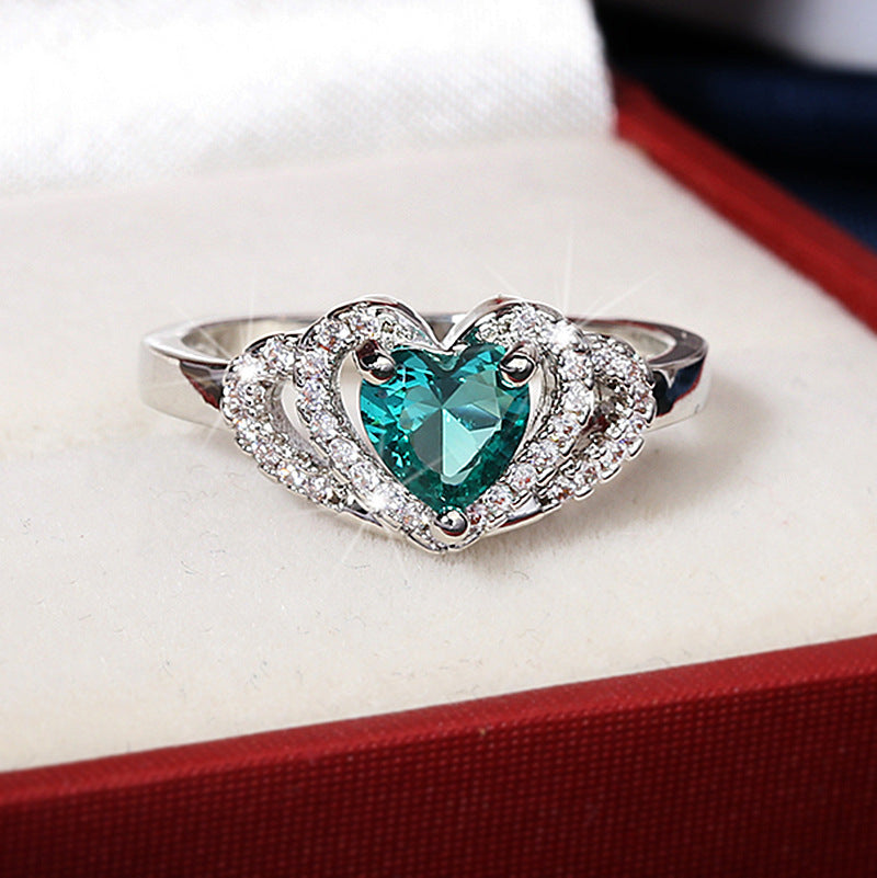 Heart Shape Green Zircon Ring For Women Brass Alloy Inlaid Gemstone Engagement And Anniversary Elegant Jewelry Gleaming