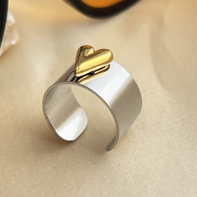 Unisex Stainless Steel Heart Ring Adjustable Opening Retro European American Fashion Jewelry Durable Accessory
