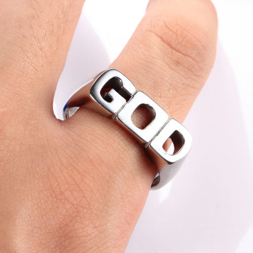 Mens Stainless Steel Ring With English Letters And Geometric Design Fashion Jewelry Gift For Him Statement Accessory