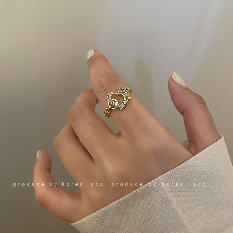 Geometric Heart Zircon Ring Gold Plated Alloy Korean Style Jewelry For Her Timeless Sparkle For Any Outfit Now