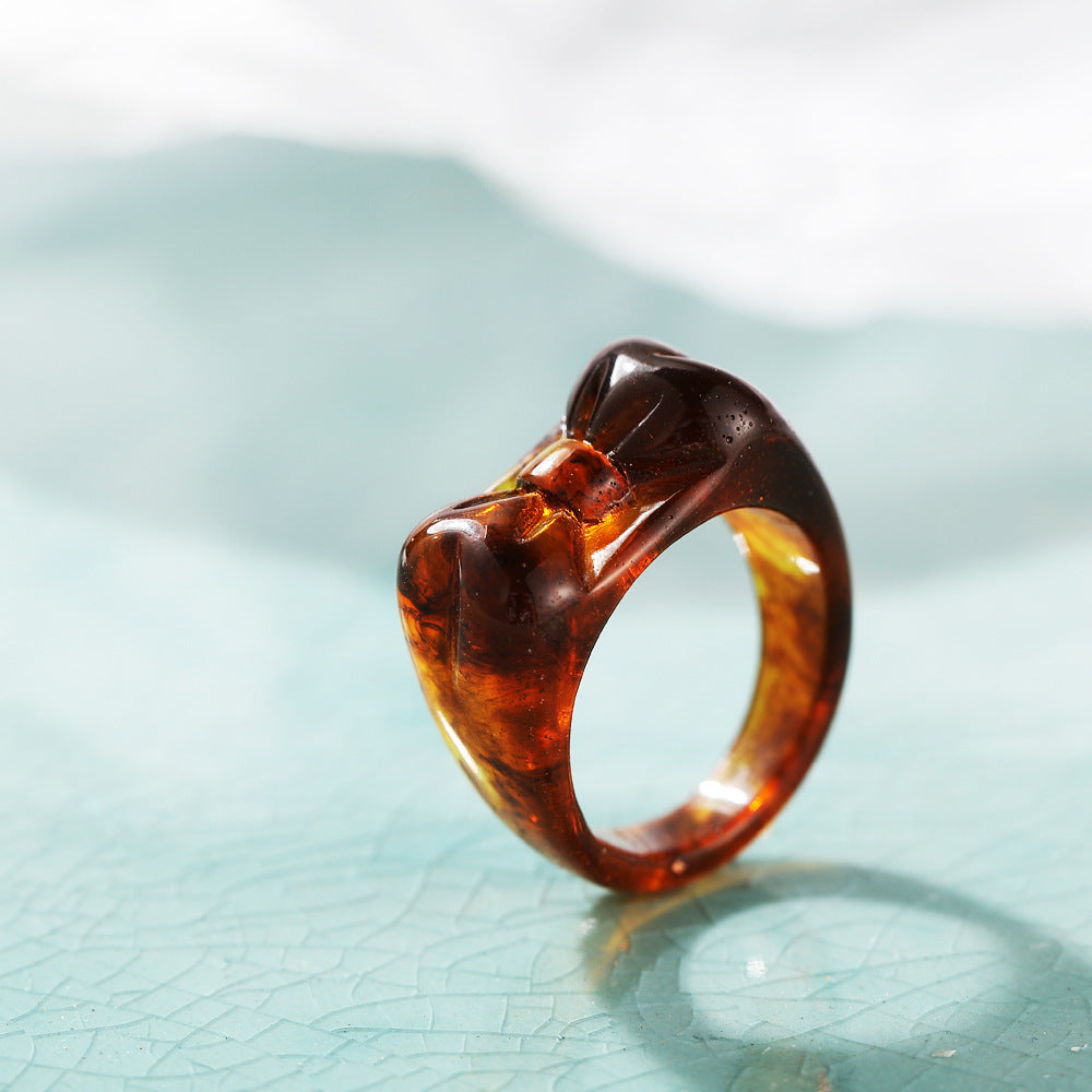 Womens Butterfly Resin Rings Personalized Jelly Color Bowknots Rings Retro Geometric Fashion Design Cute Women