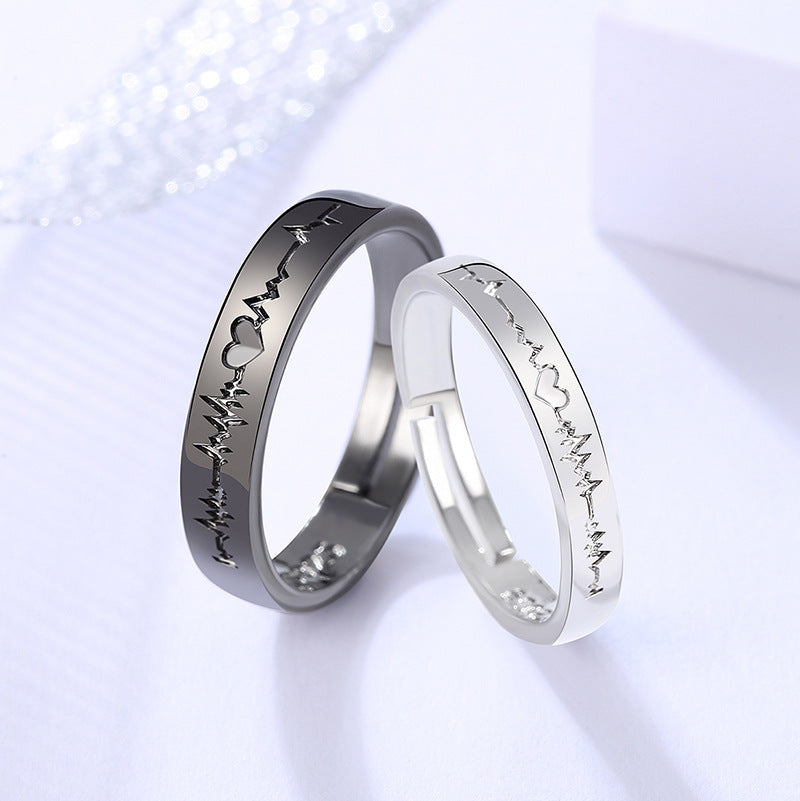 Couple Rings Cartoon Constellation Engraved Alloy Rings Black and White Wedding Bands Individually Packed Gift