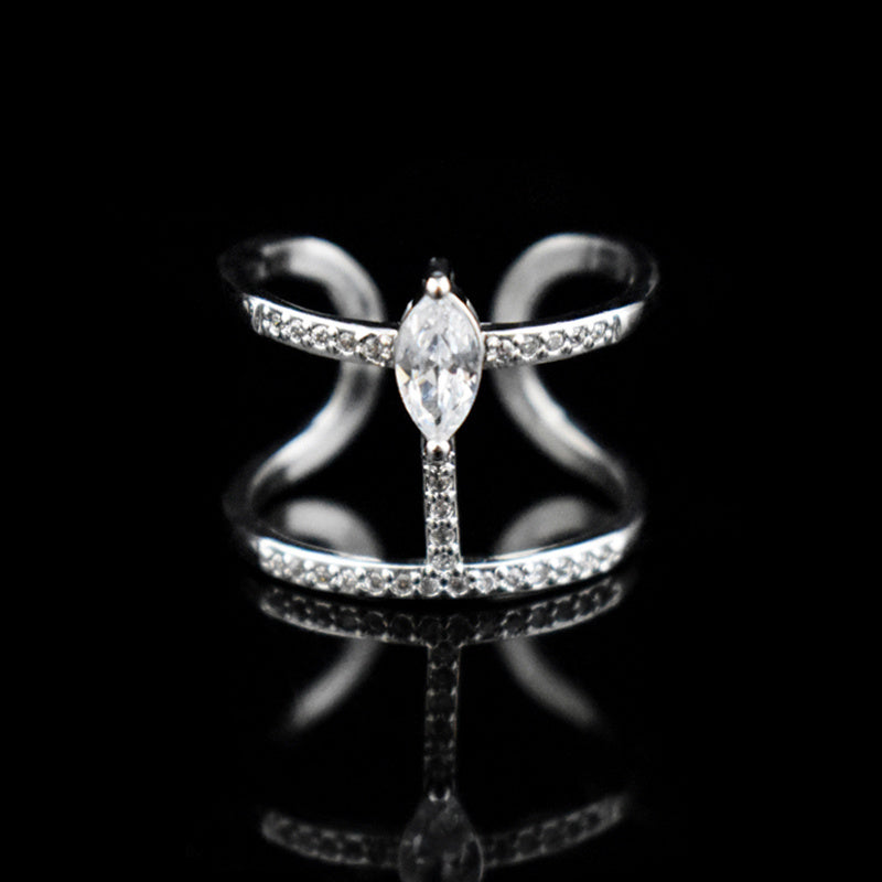 Women's Double Layer Zircon Ring Geometric Copper Jewelry Sparkling Stones Dainty Elegant Accessory For Everyday Wear