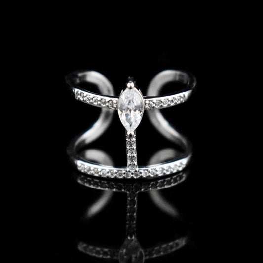 Women's Double Layer Zircon Ring Geometric Copper Jewelry Sparkling Stones Dainty Elegant Accessory For Everyday Wear