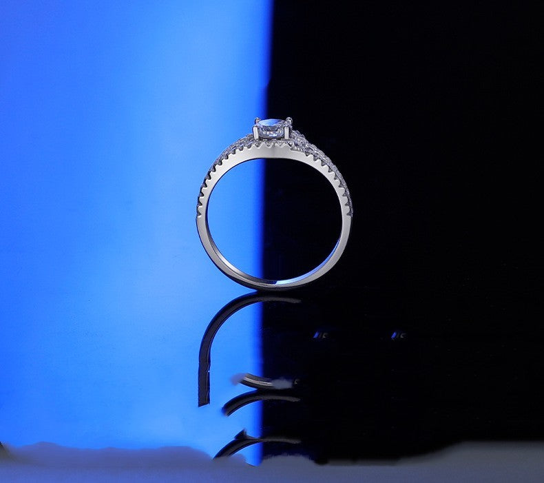 Sterling Silver Ring With Round Synthetic Moissanite Stone 1 Carat Equivalent Extremely White Color 0.65cm Stone