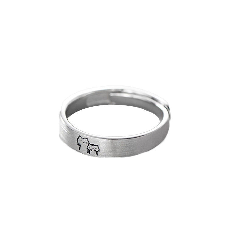 Cat Couple Rings Matching Set For Him And Her Copper Platinum Plated Ancient Method Crafted Opening Copper For