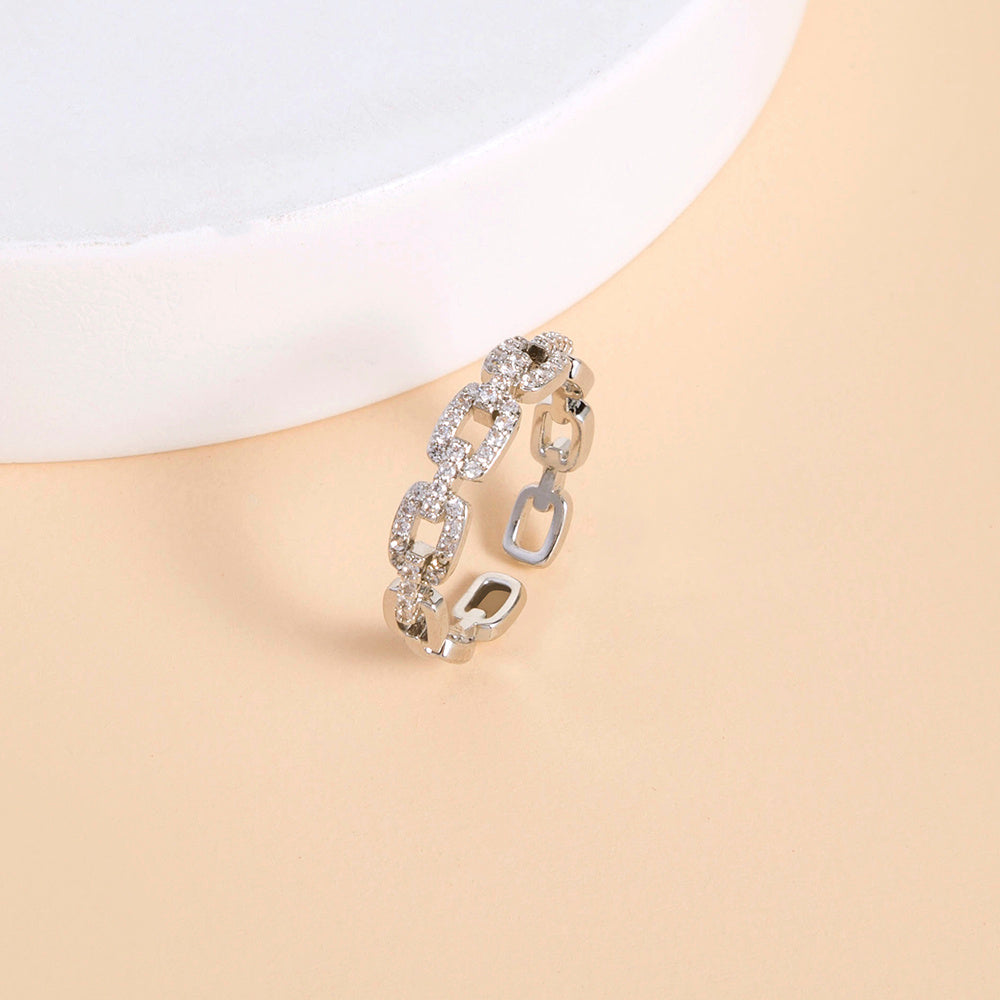 Womens Adjustable Copper Ring With Zircon European Retro Chain DesignAdds Temperament Index FingerRing Fashion