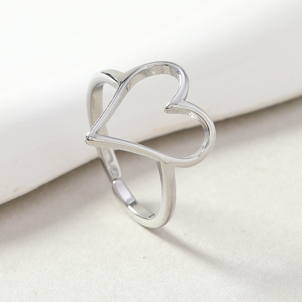 Unisex Stainless Steel Heart Ring Open Design Geometry Love Jewelry Gift For Everyday Wear Elegant Gift Option