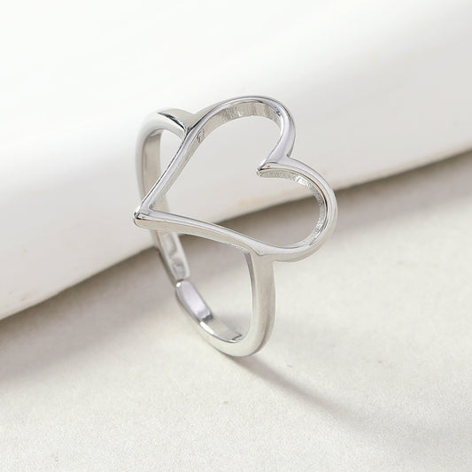 Unisex Stainless Steel Heart Ring Open Design Geometry Love Jewelry Gift For Everyday Wear Elegant Gift Option