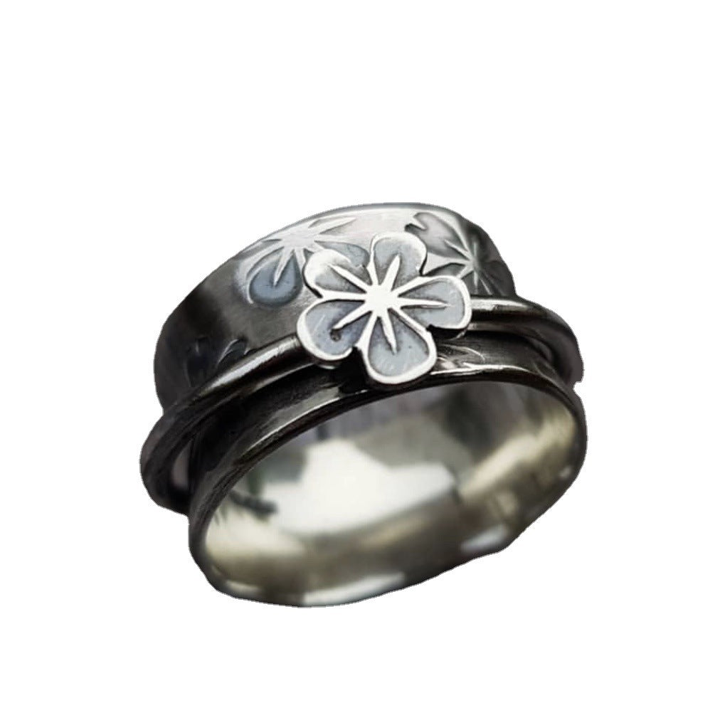 Geometric Floral Ring Silver Plated Alloy Jewelry For Women Fashion Ring Vintage Inspired Everyday Wear Jewels